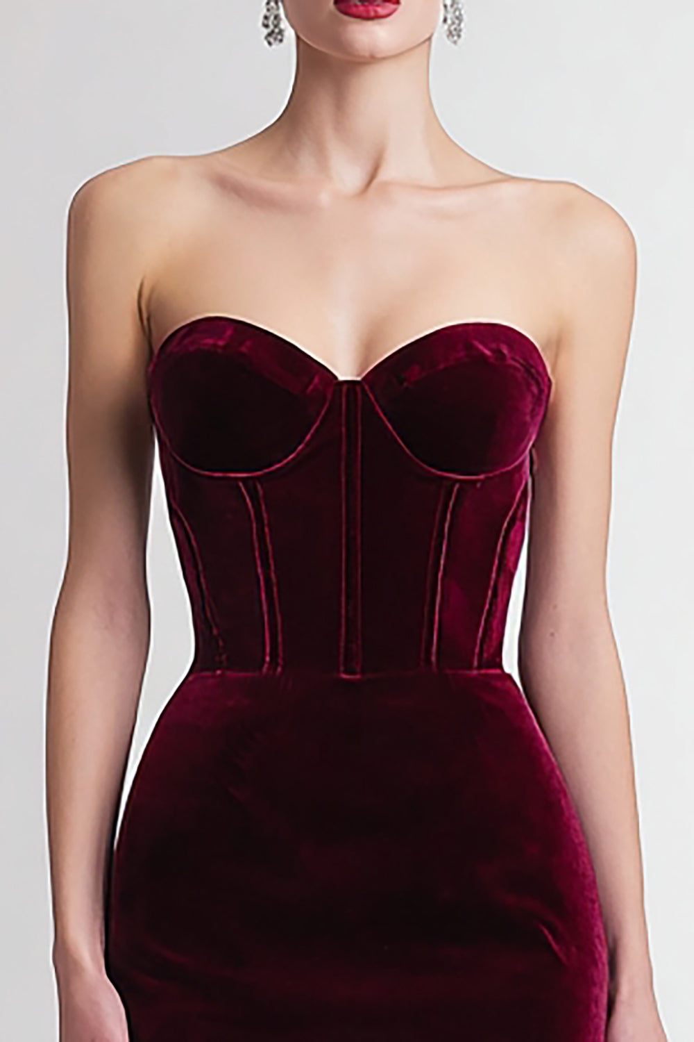 Burgundy Sheath Corset Sweetheart Midi Velvet Holiday Party Dress