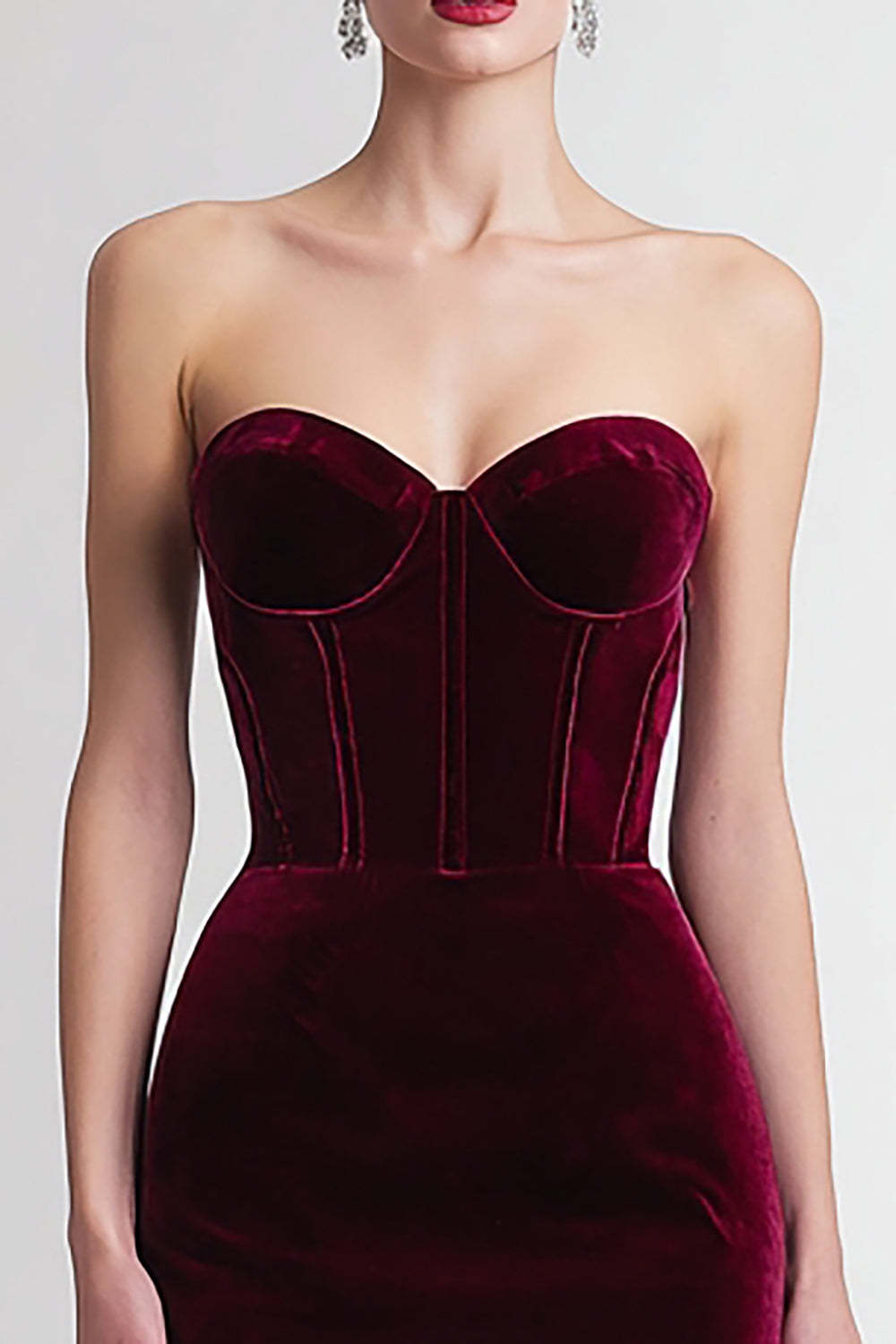Burgundy Sheath Corset Sweetheart Midi Velvet Holiday Party Dress