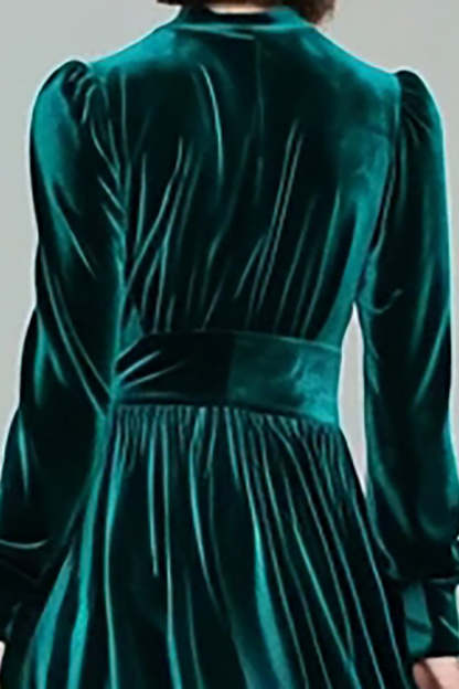 Velvet Long Peacock Green A Line Holiday Party Dress with Sleeves