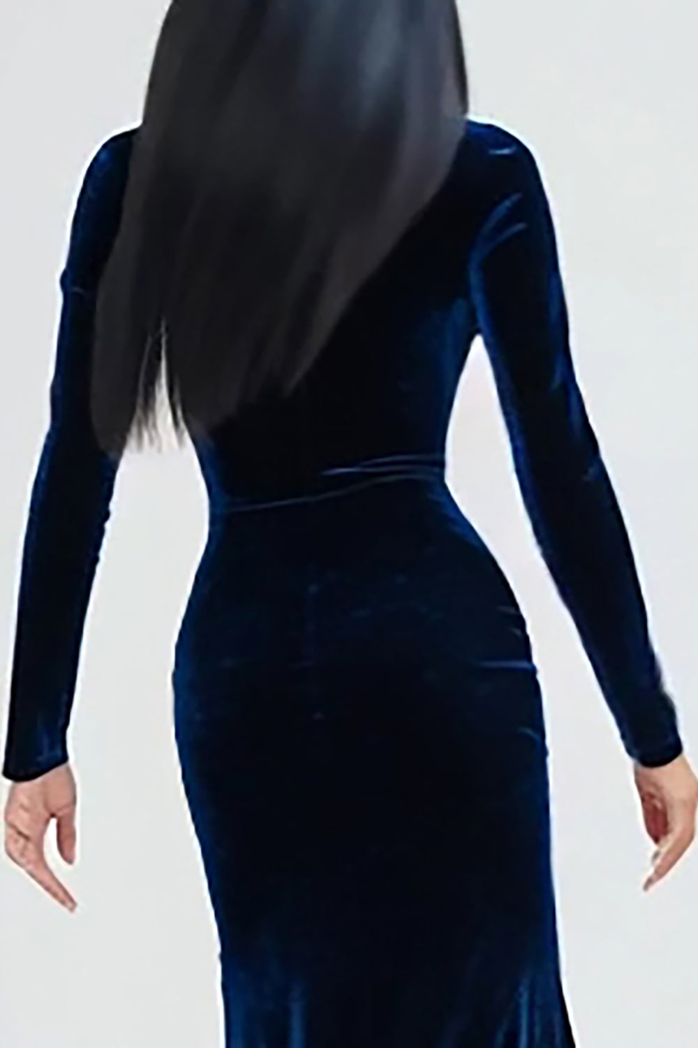Navy Velvet Mermaid Long Sleeves High Neck Holiday Party Dress with Slit