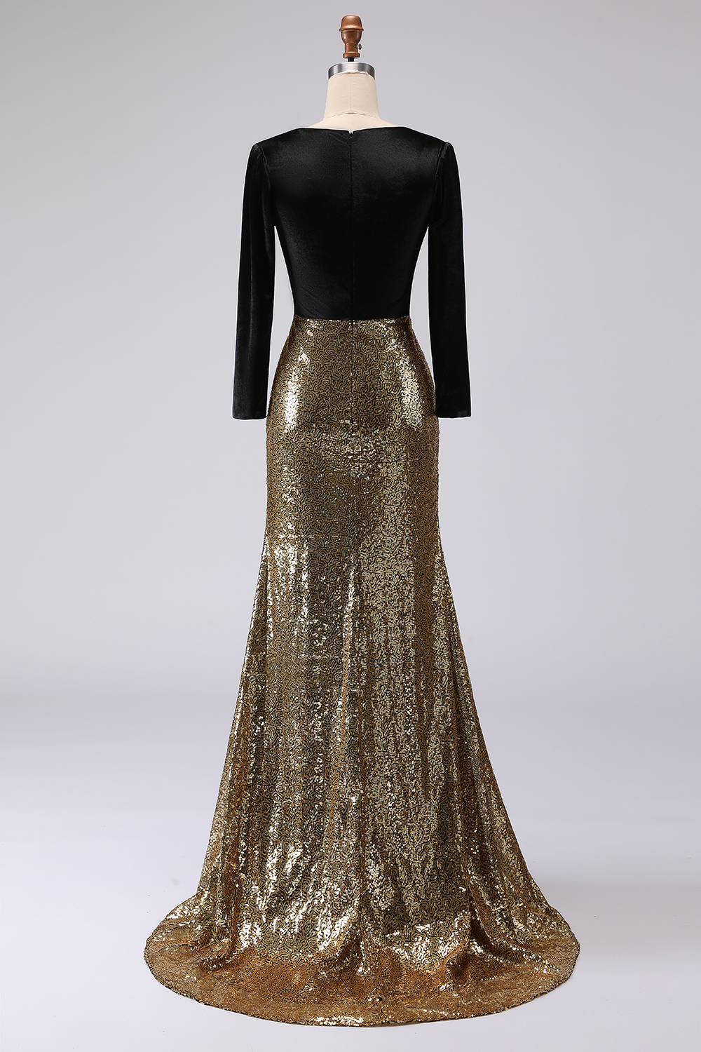 Sparkly Gold and Black Velvet V-Neck Maxi Holiday Party Dress with Sequins