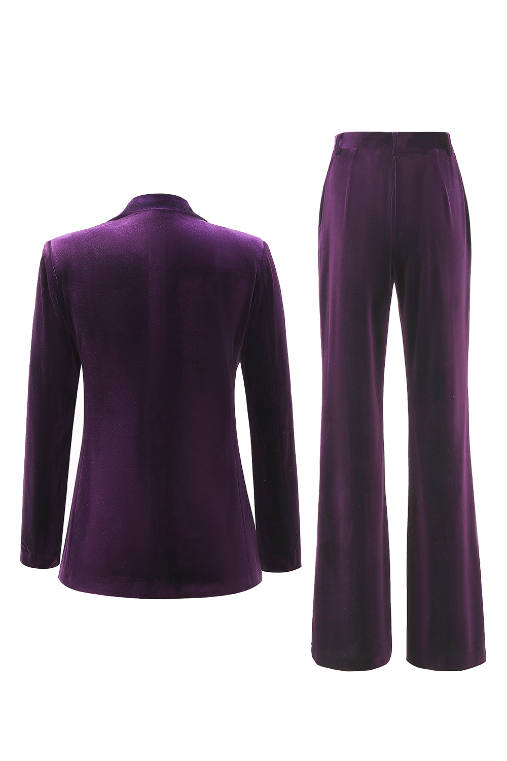 Plum Peak Lapel Velvet 2 Piece Prom Suits with Pockets