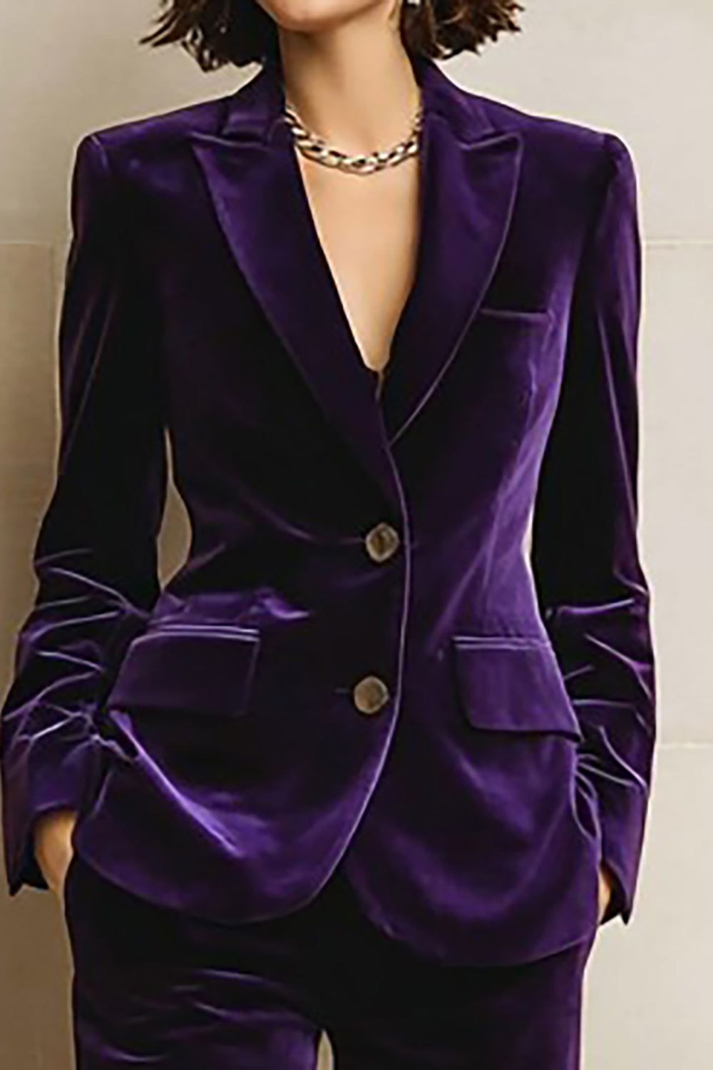 Plum Peak Lapel Velvet 2 Piece Prom Suits with Pockets