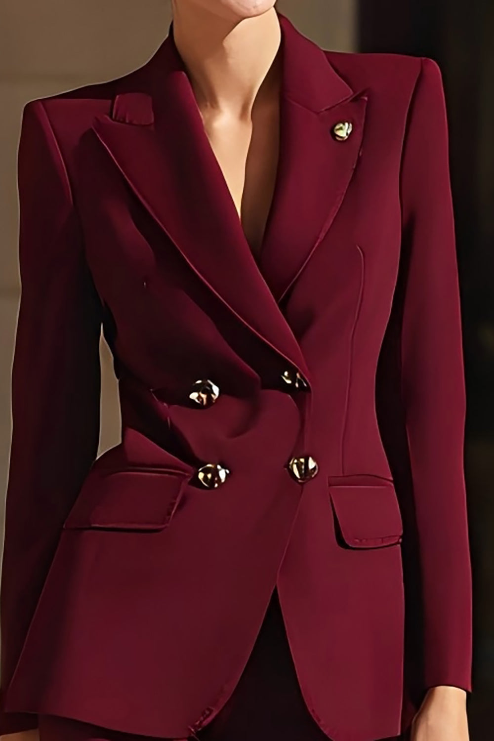 Burgundy Peak Lapel Double Breasted 2 Piece Prom Suits