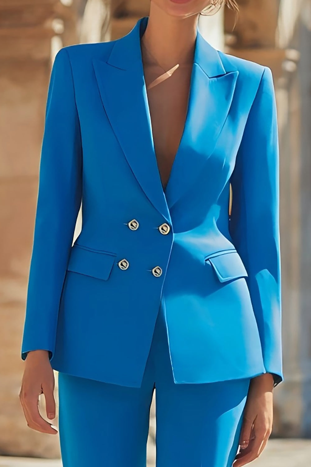 Blue Peak Lapel Double Breasted 2 Piece Prom Suits