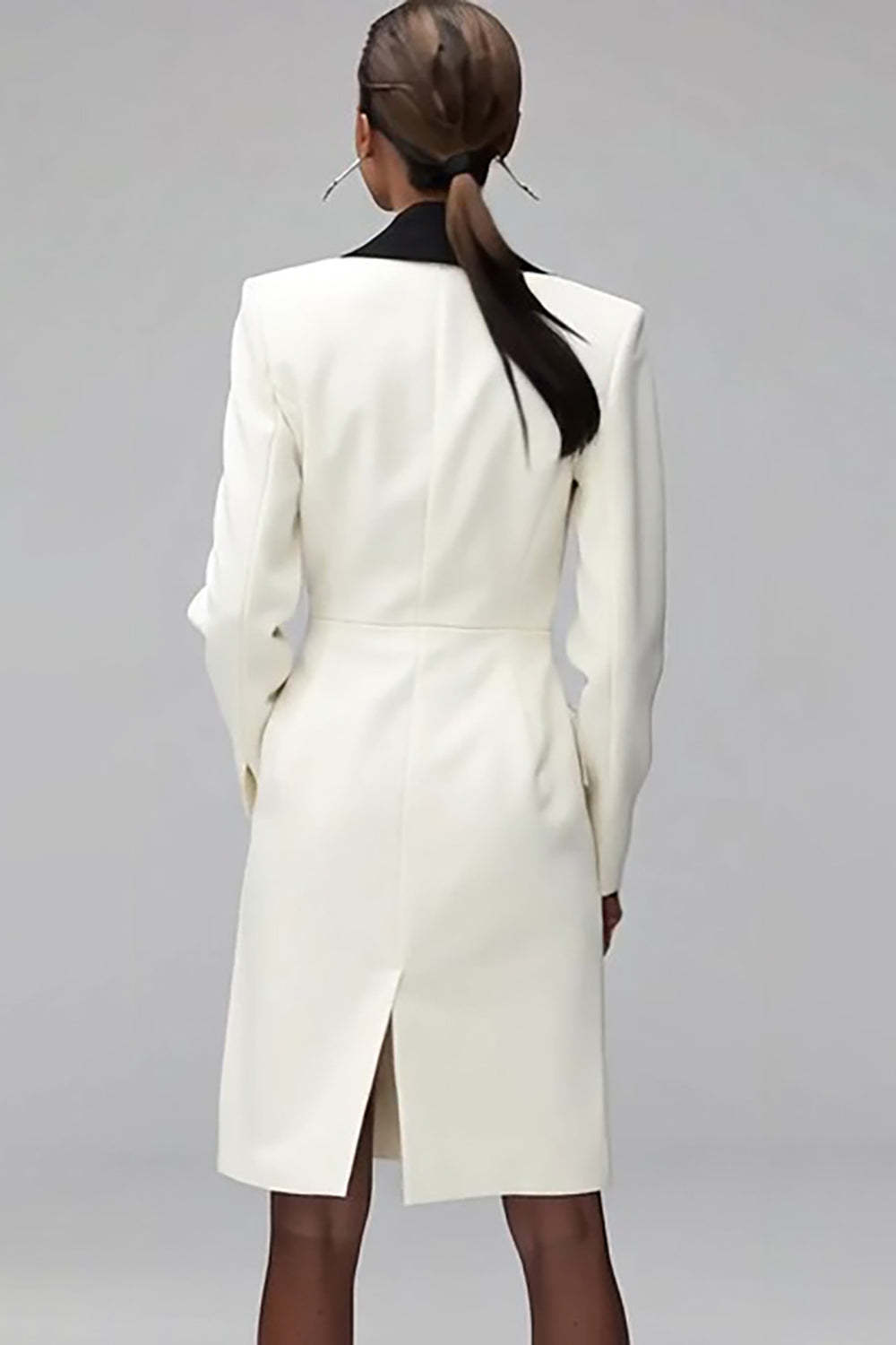 Ivory Black Double Breasted Shawl Lapel Short Blazer Dress with Sleeves