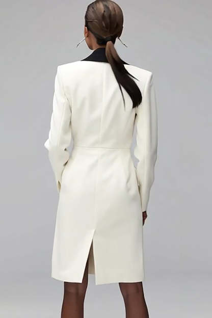 Ivory Black Double Breasted Shawl Lapel Short Blazer Dress with Sleeves