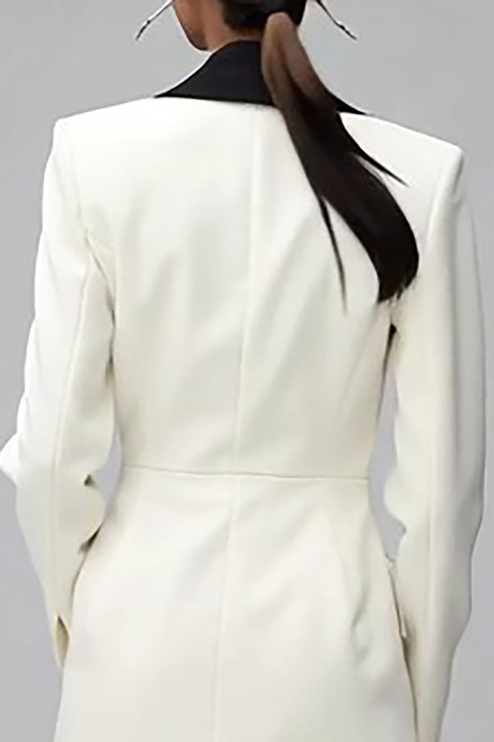 Ivory Black Double Breasted Shawl Lapel Short Blazer Dress with Sleeves