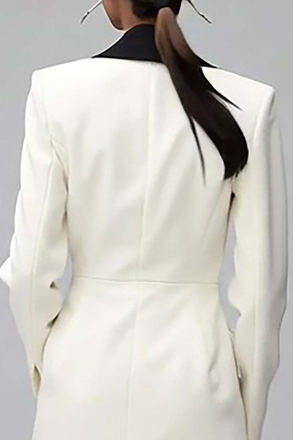 Ivory Black Double Breasted Shawl Lapel Short Blazer Dress with Sleeves