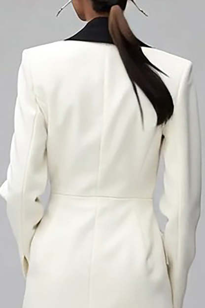 Ivory Black Double Breasted Shawl Lapel Short Blazer Dress with Sleeves
