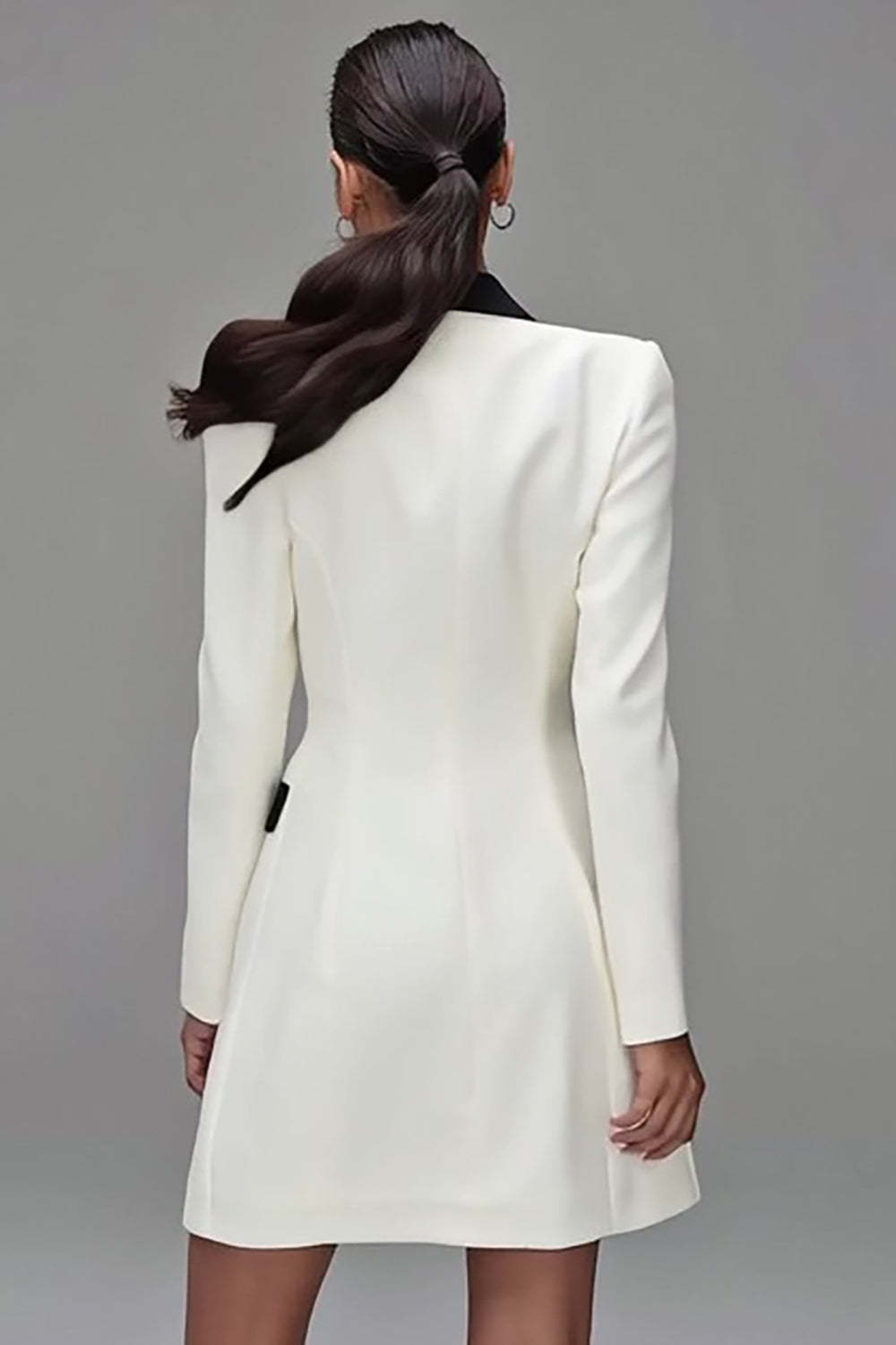 Ivory Double Breasted Peak Lapel Short Blazer Dress with Sleeves