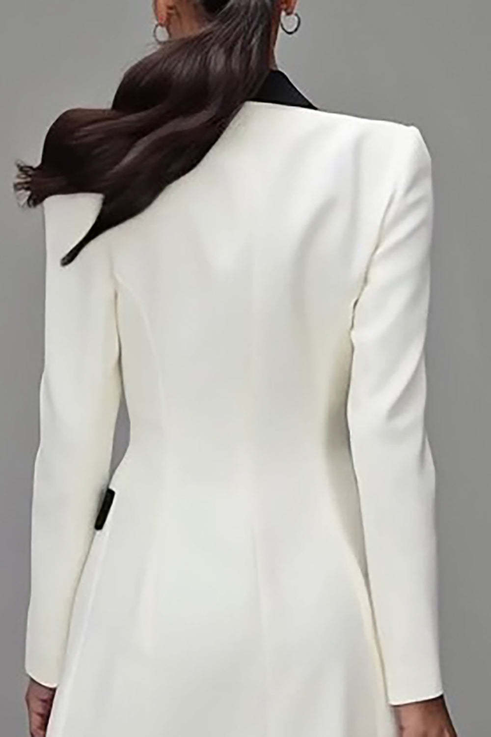 Ivory Double Breasted Peak Lapel Short Blazer Dress with Sleeves