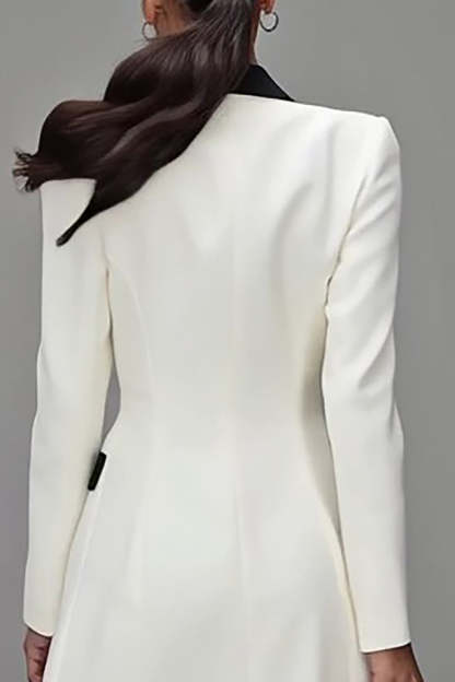 Ivory Double Breasted Peak Lapel Short Blazer Dress with Sleeves