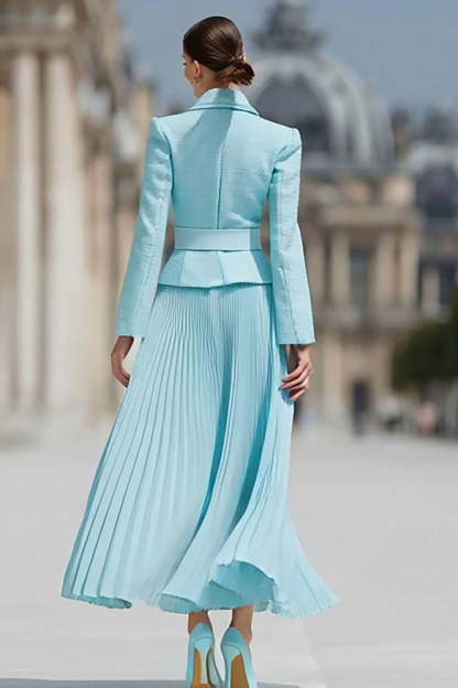 Light Blue Two Piece Notched Lapel A Line Business Suits with Belt