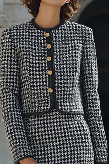 Grey Single Breasted 2 Piece Pencil Midi Tweed Outfits