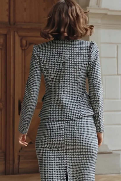 Grey 2 Piece Pencil Single Breasted Midi Tweed Outfits