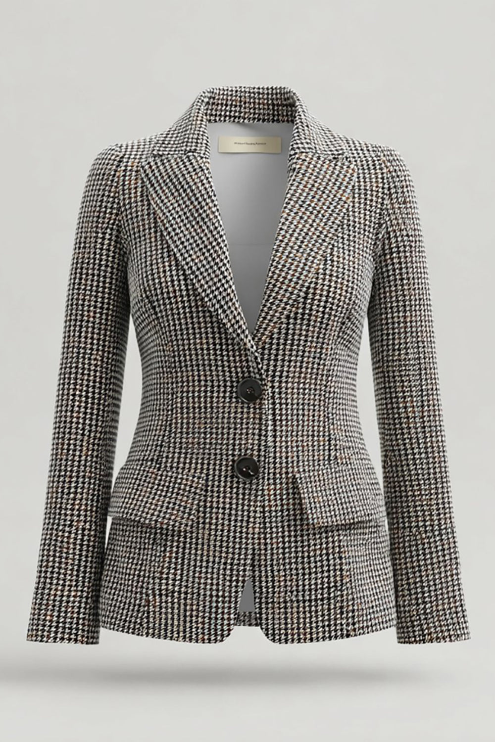 Leely Women Grey Notched Lapel Tweed Work Blazer Slim Fitted Single Breasted Business Jacket