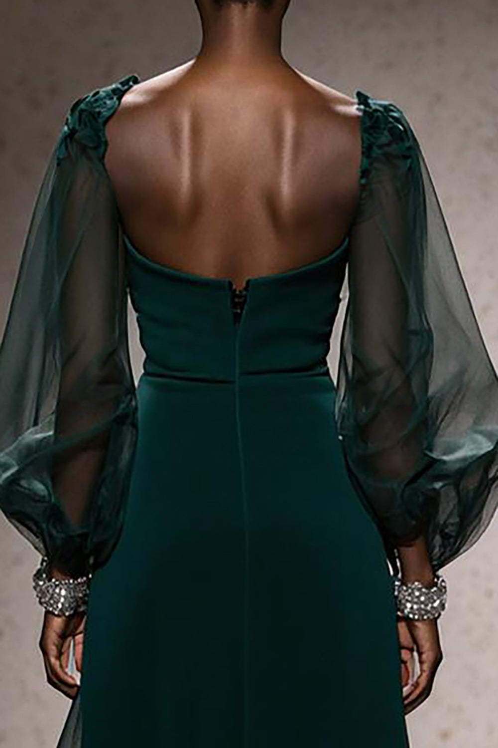 Dark Green Square Neck Mermaid Maxi Gala Dress with Sleeves