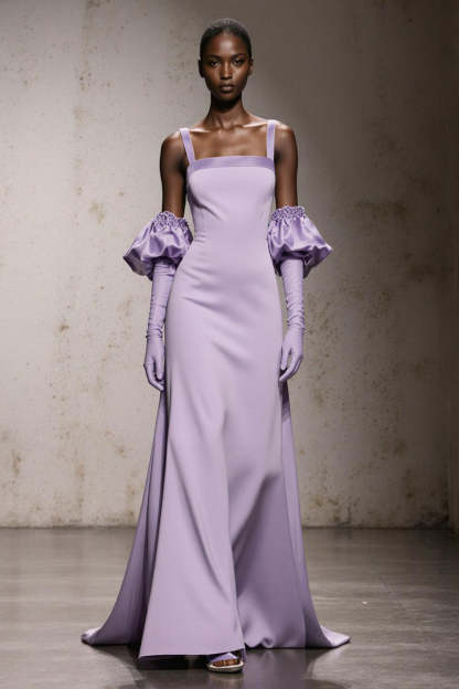 Leely Women Light Purple Long Satin Formal Dress Thick Straps Mermaid Wedding Guest Dress