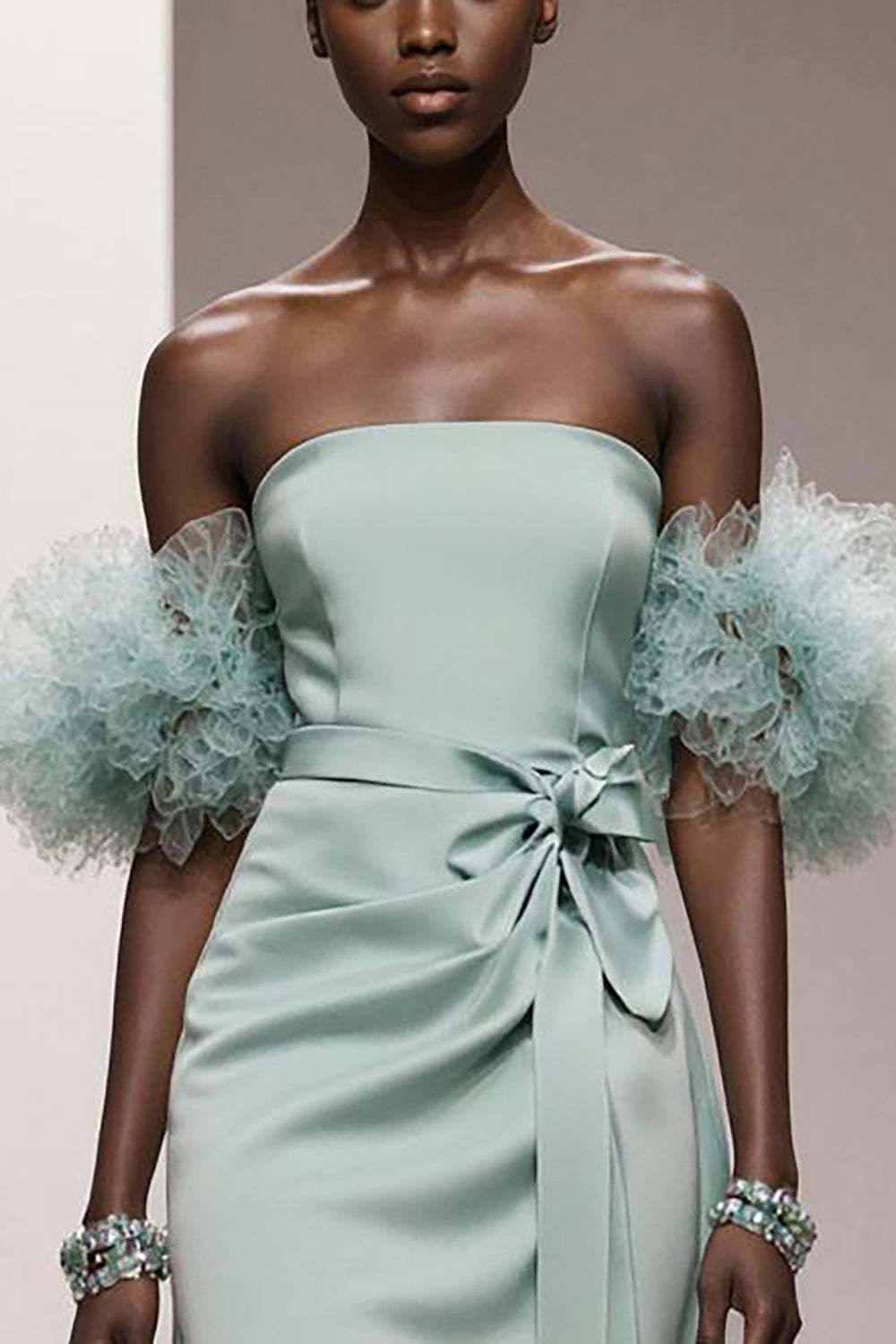 Mint Green Mermaid Strapless Satin Long Formal Dress