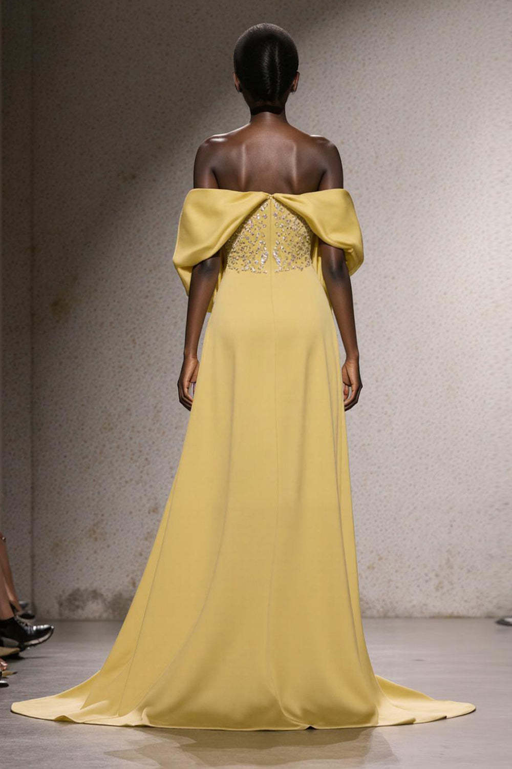 Sparkly Daffodil Off the Shoulder Mermaid Maxi Evening Dress with Sequins