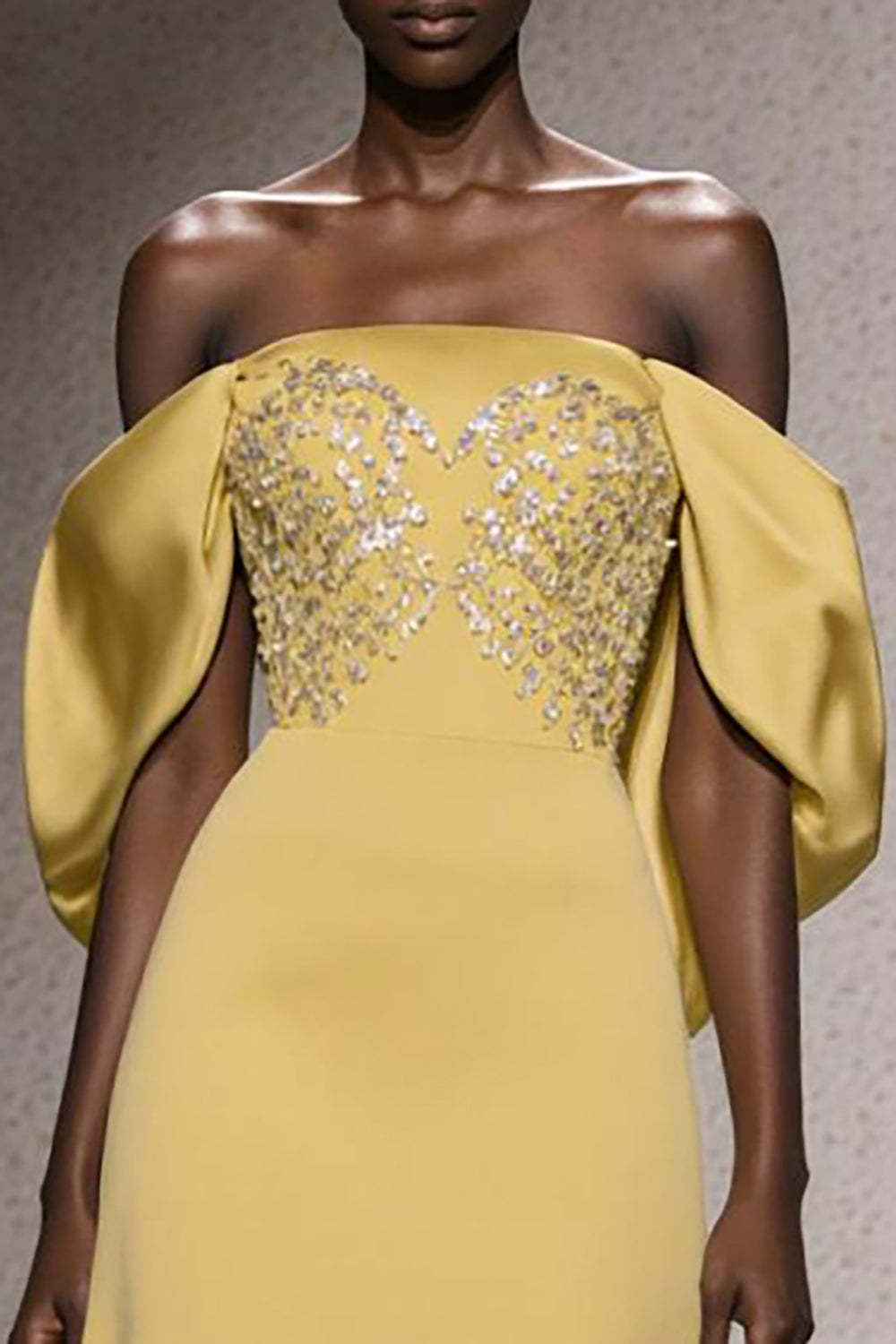 Sparkly Daffodil Off the Shoulder Mermaid Maxi Evening Dress with Sequins