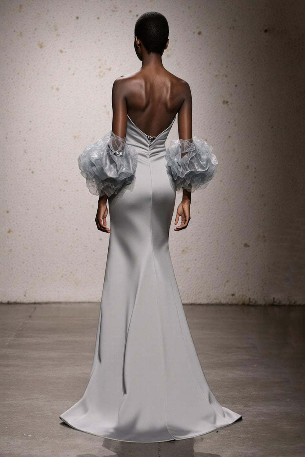 Silver Sweetheart Ruched Satin Mermaid Long Formal Dress