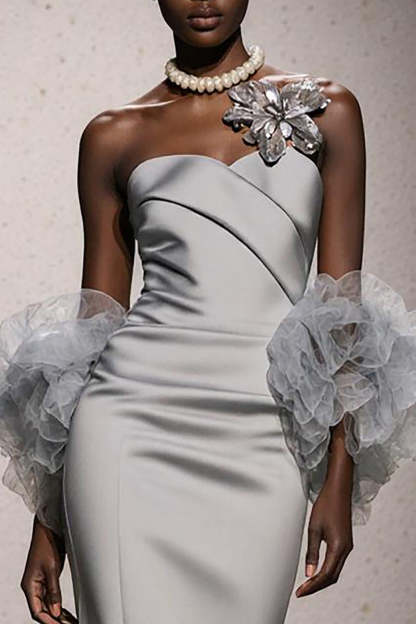 Silver Sweetheart Ruched Satin Mermaid Long Formal Dress