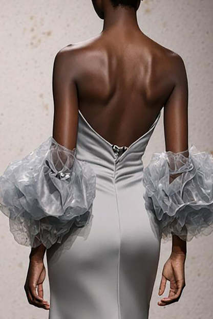 Silver Sweetheart Ruched Satin Mermaid Long Formal Dress