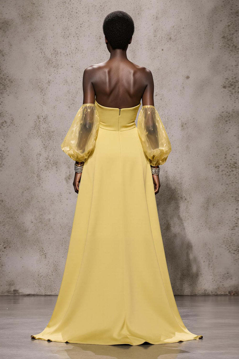 Daffodil Mermaid Sweetheart Satin Long Formal Dress with Sleeves