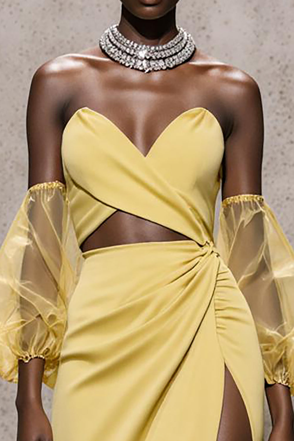 Daffodil Mermaid Sweetheart Satin Long Formal Dress with Sleeves