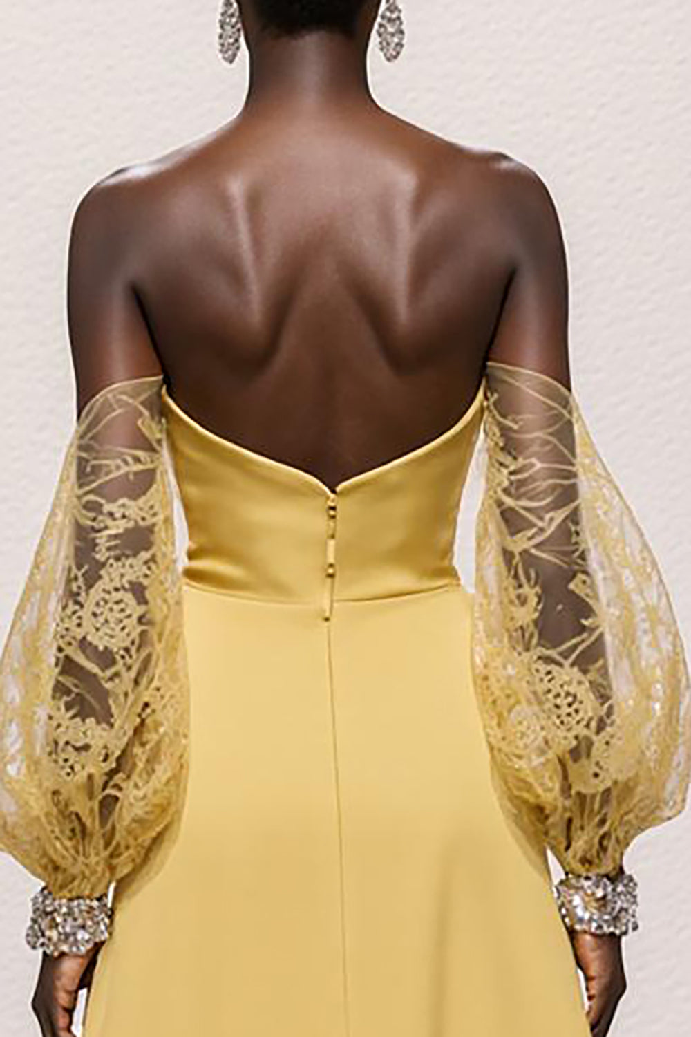 Daffodil Strapless Mermaid Satin Ruched Long Gala Dress with Sleeves