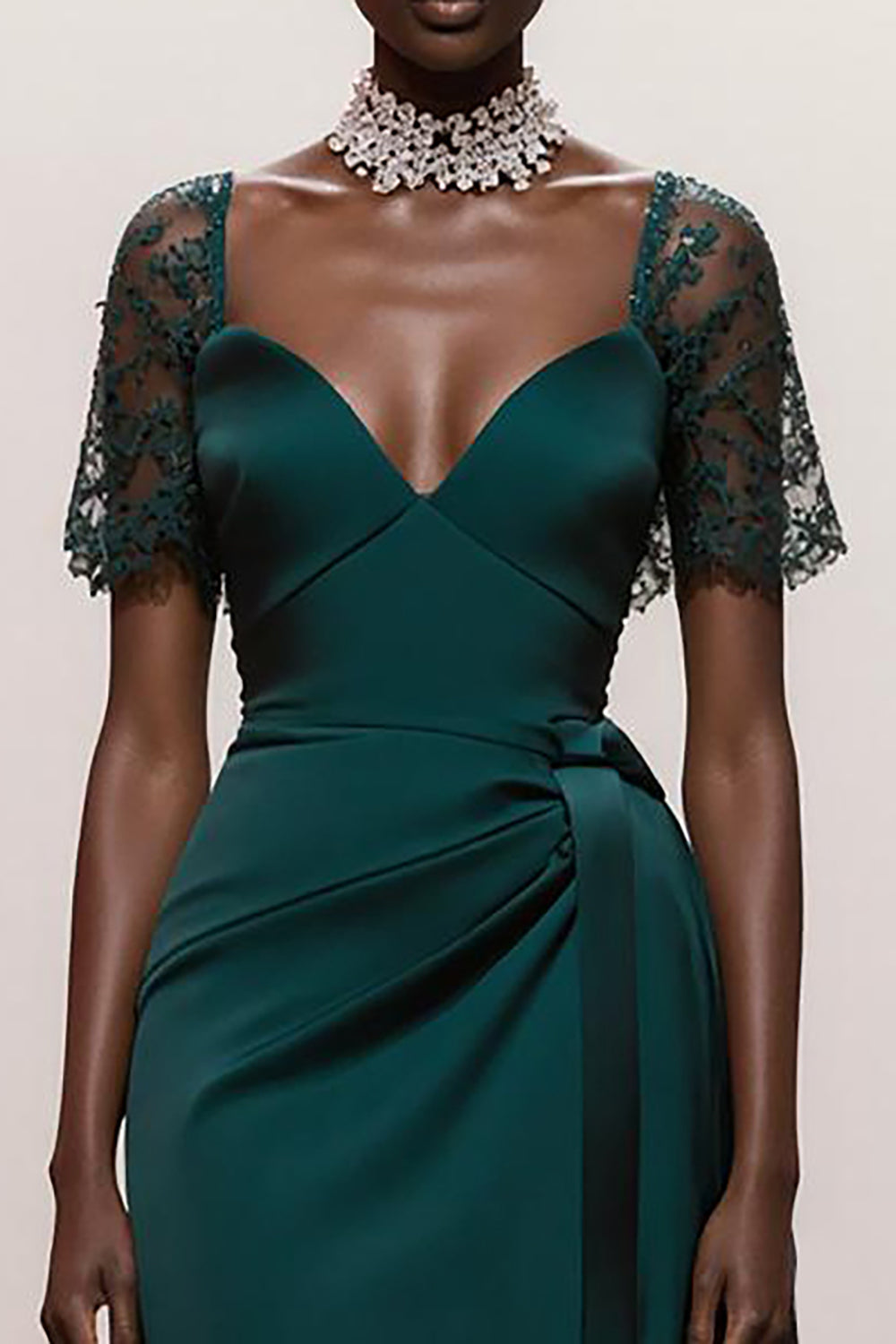 Dark Green Sweetheart Satin Mermaid Maxi Formal Dress with Sleeves