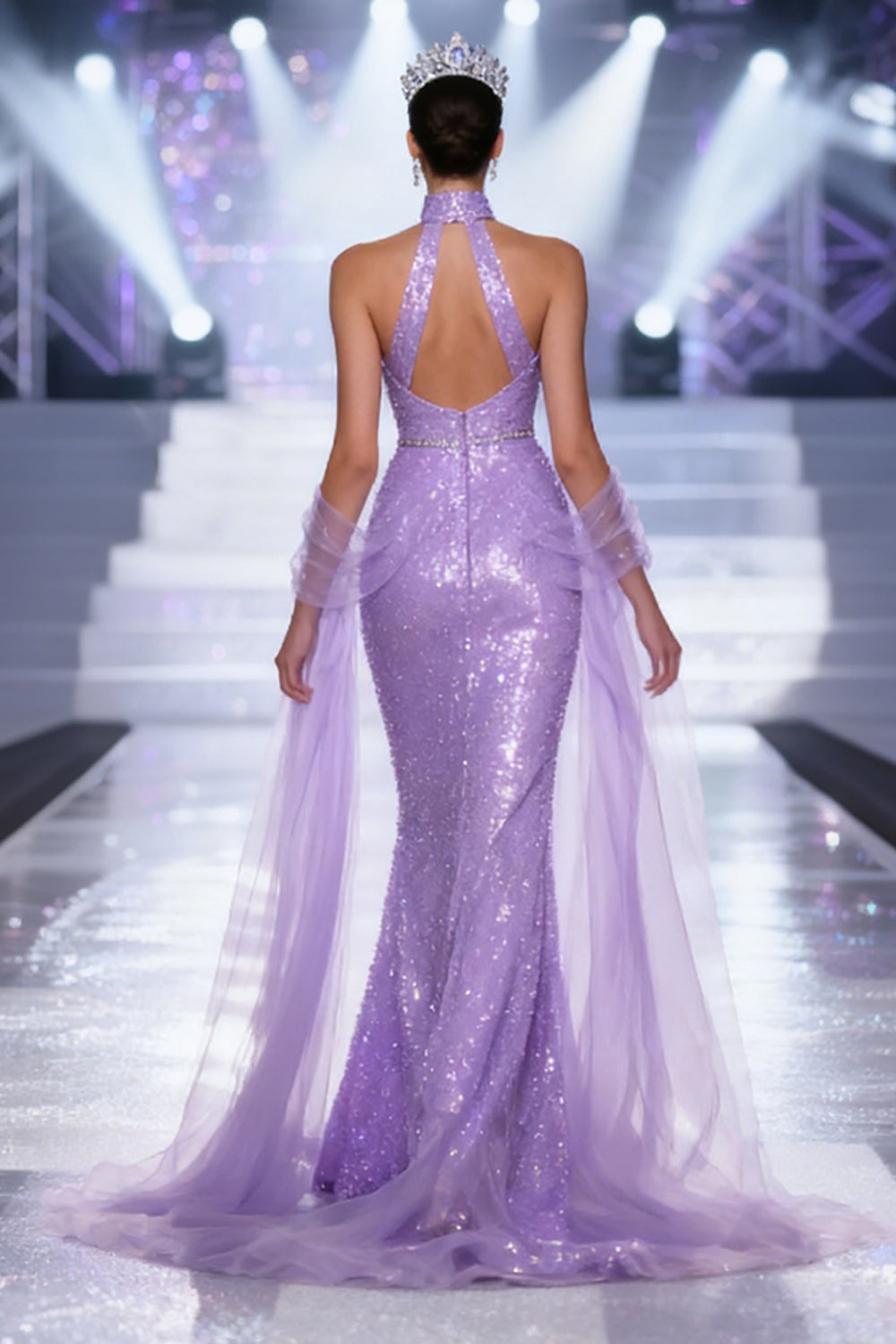 Sparkly Sequins Light Purple V-Neck Mermaid Long Pageant Dress