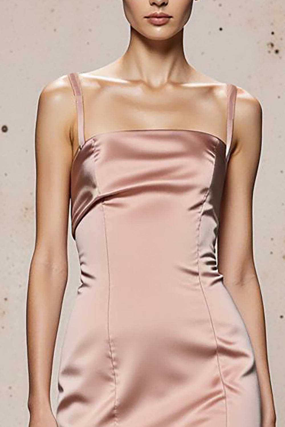 Light Pink Satin Spaghetti Straps Mermaid Long Formal Dress with Slit