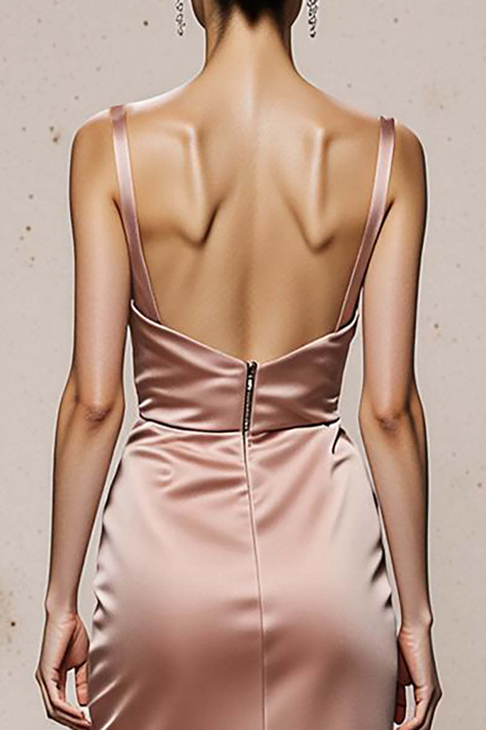 Light Pink Satin Spaghetti Straps Mermaid Long Formal Dress with Slit