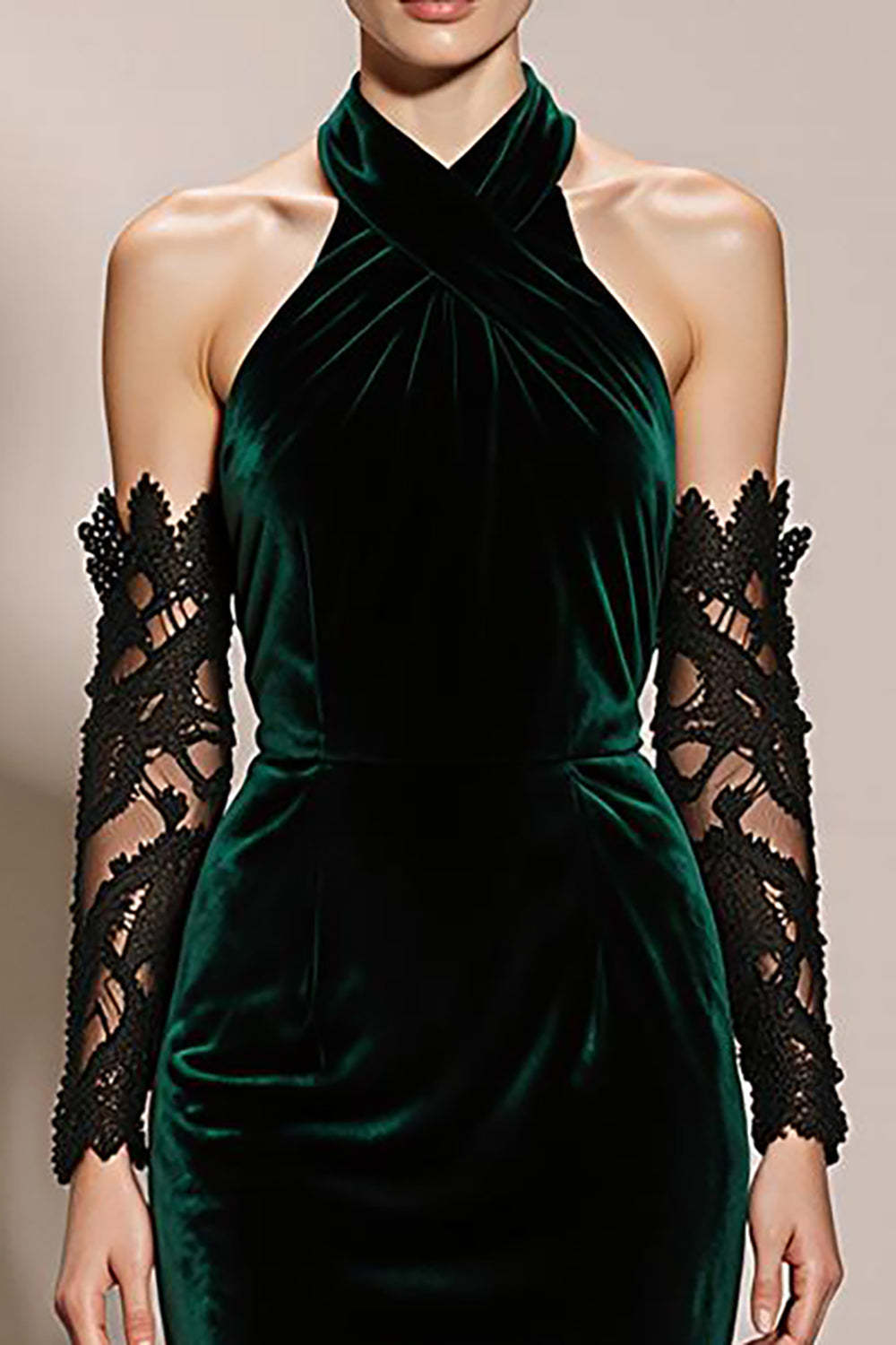 Dark Green Halter Velvet Mermaid Maxi Formal Dress