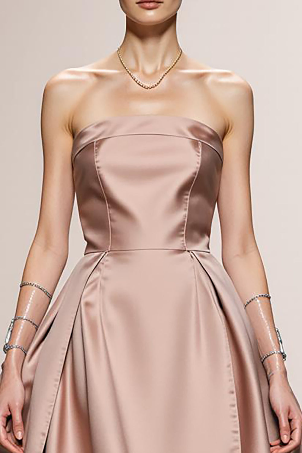 Simple Light Pink A Line Satin Strapless Maxi Formal Dress