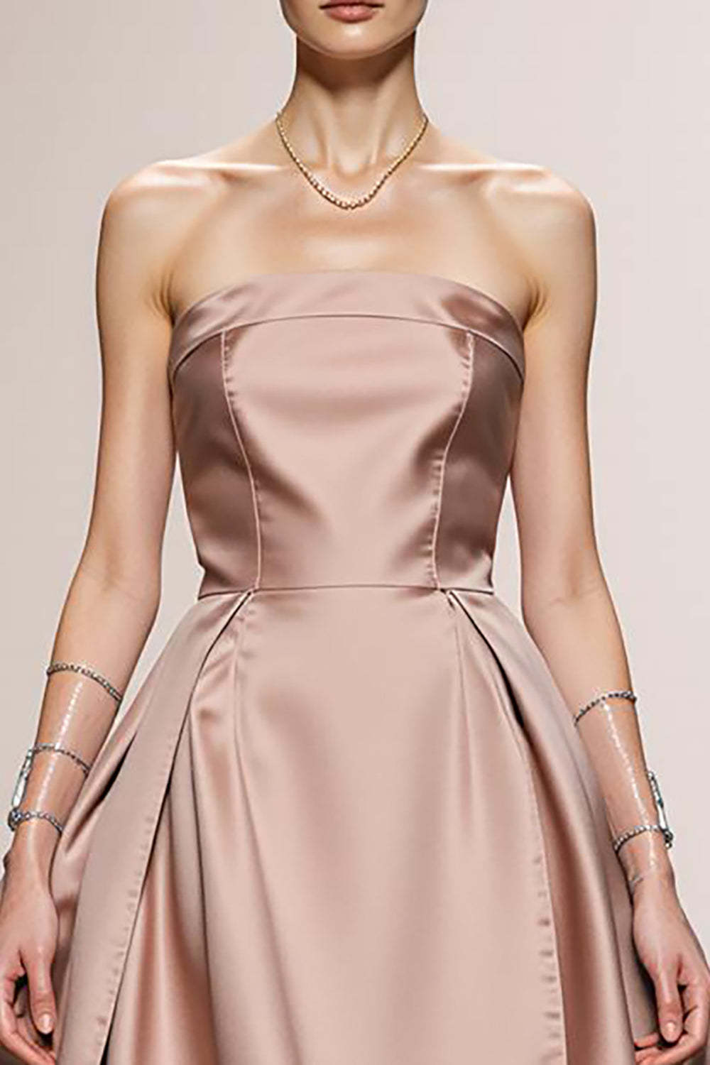 Simple Light Pink A Line Satin Strapless Maxi Formal Dress