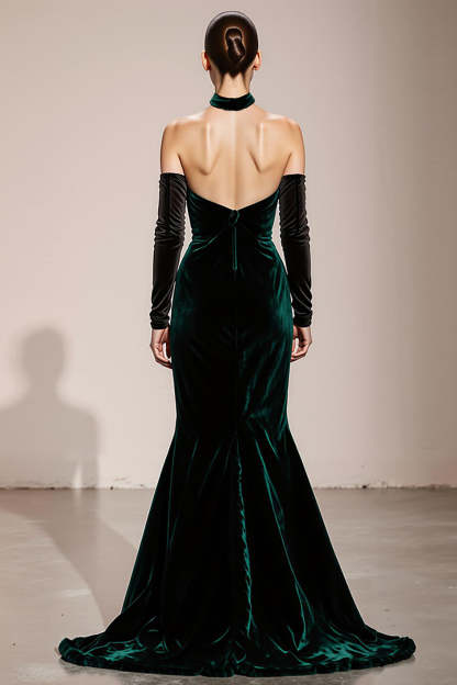 Dark Green Halter Mermaid Velvet Long Formal Dress