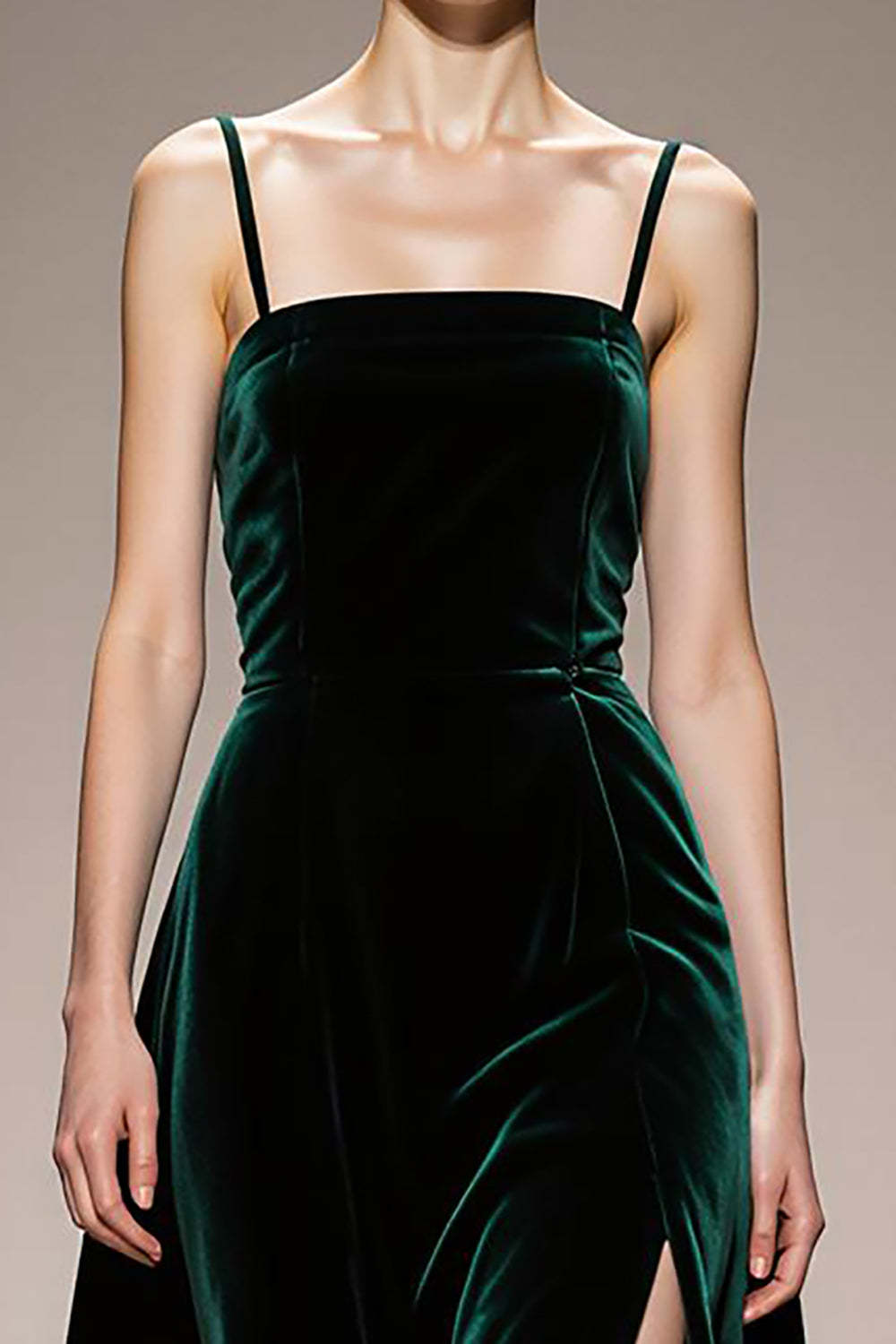 Dark Green Velvet Spaghetti Straps Maxi Formal Dress with Slit