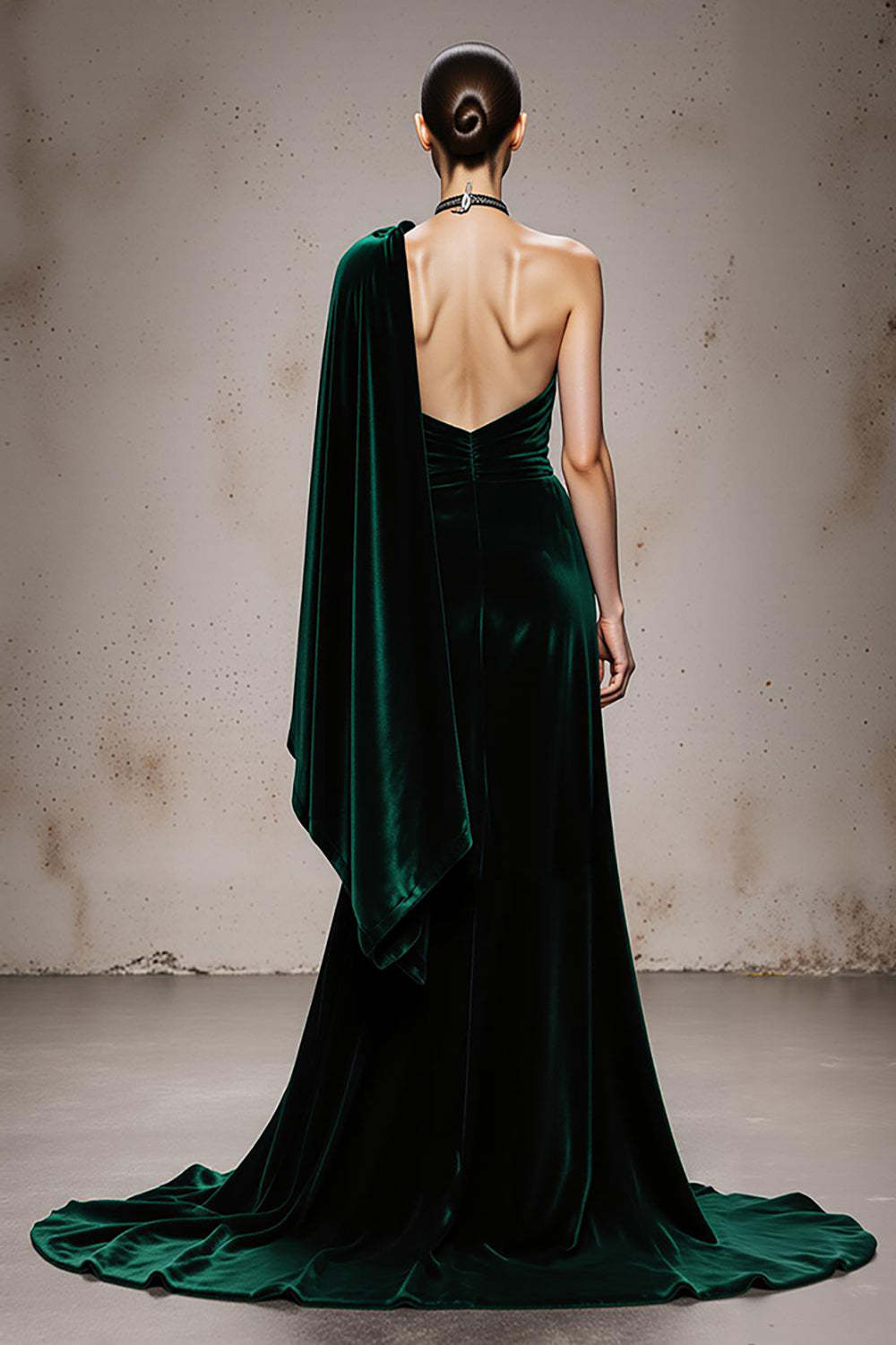 Dark Green Mermaid Velvet Long Formal Dress with Cape