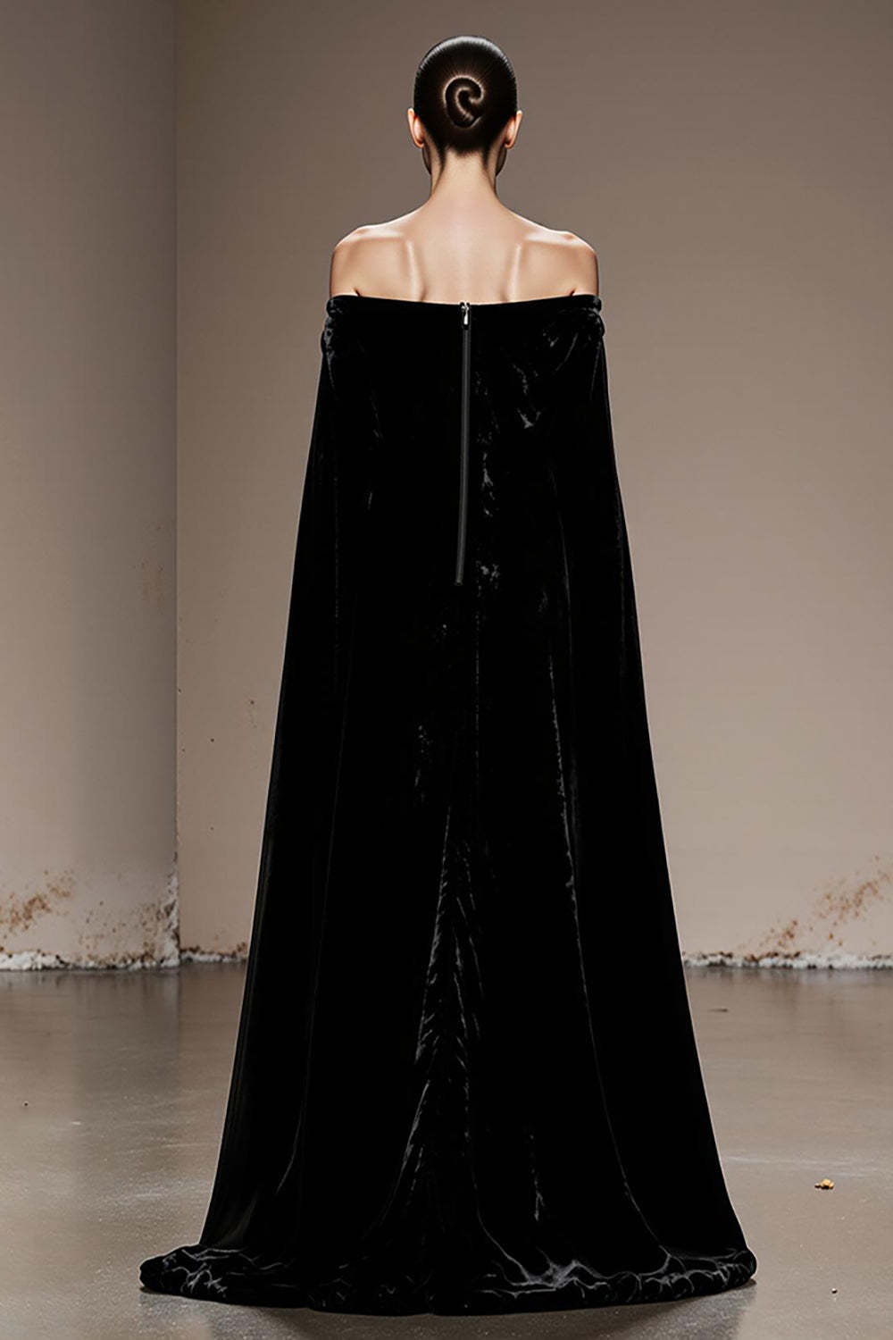 Black Velvet Off the Shoulder Long Evening Dress with Sleeves