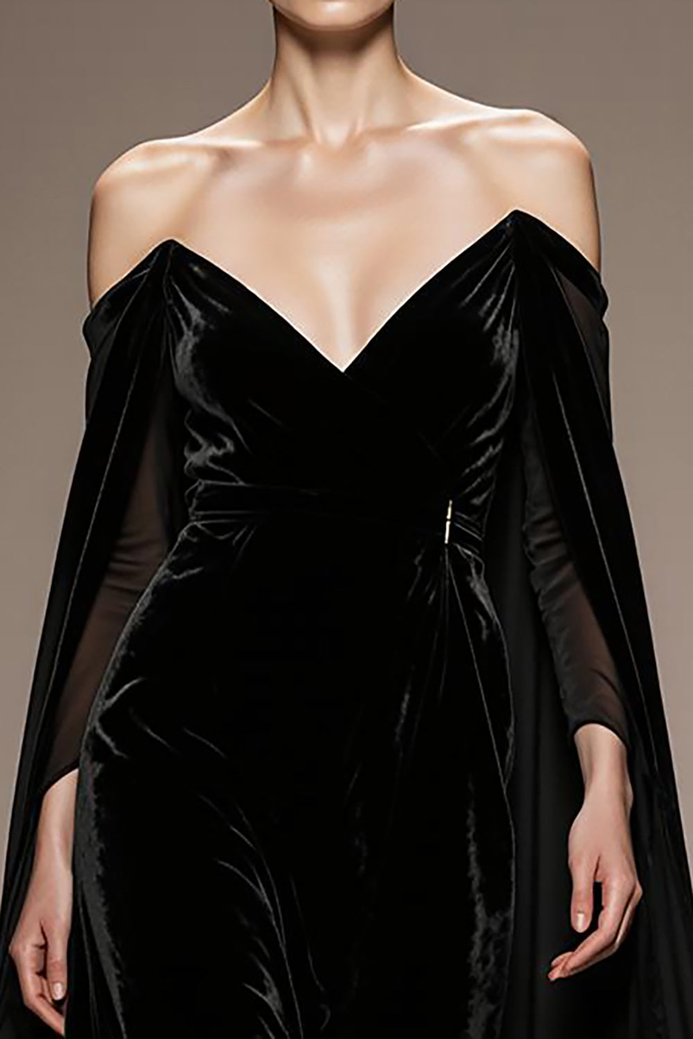 Black Velvet Off the Shoulder Long Evening Dress with Sleeves