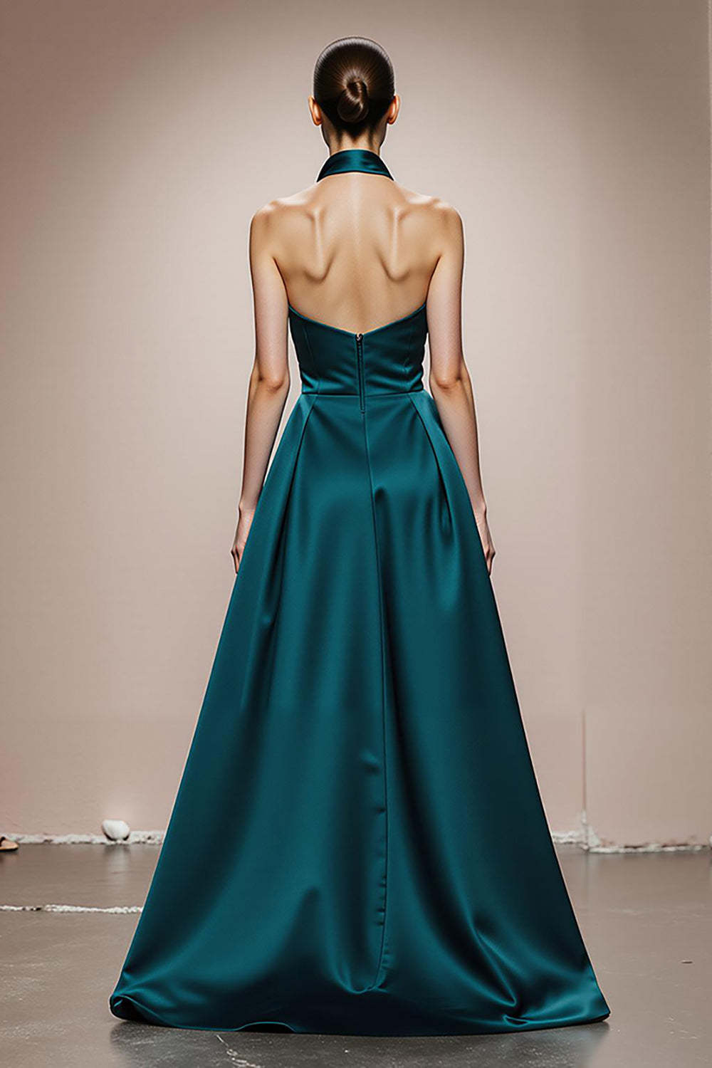 Dark Green Halter Satin Long Formal Dress