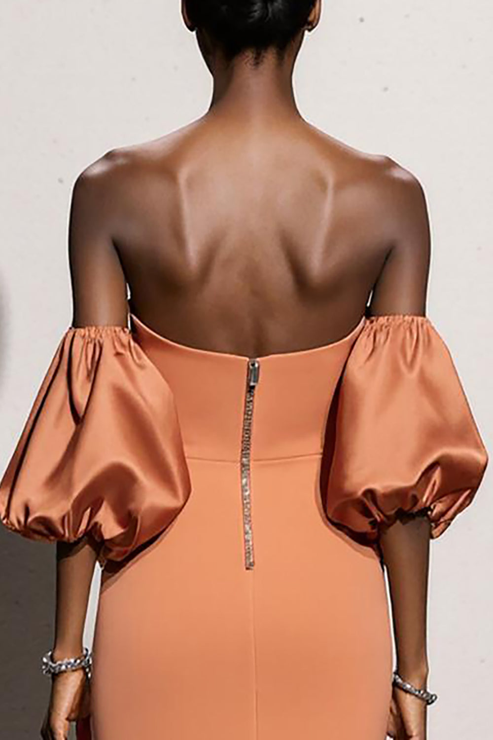 Orange Satin Mermaid Long Formal Dress with Sleeves