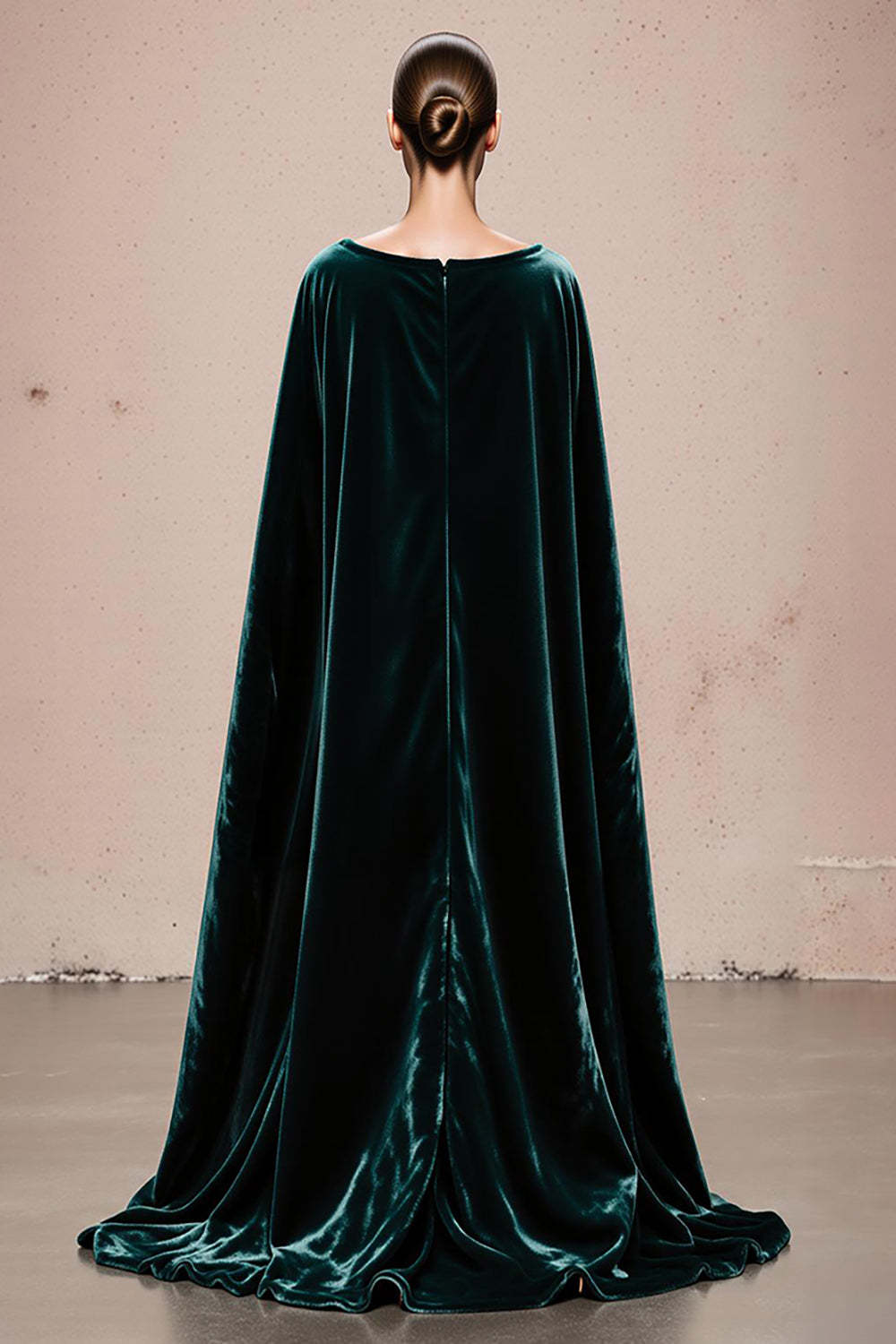 Dark Green Velvet Boat Neck Maxi Formal Dress with Cape