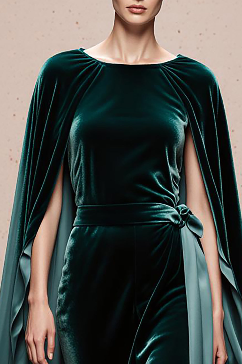 Dark Green Velvet Boat Neck Maxi Formal Dress with Cape