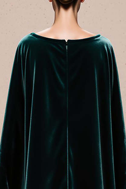Dark Green Velvet Boat Neck Maxi Formal Dress with Cape