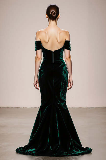Simple Dark Green Mermaid Velvet Long Formal Dress